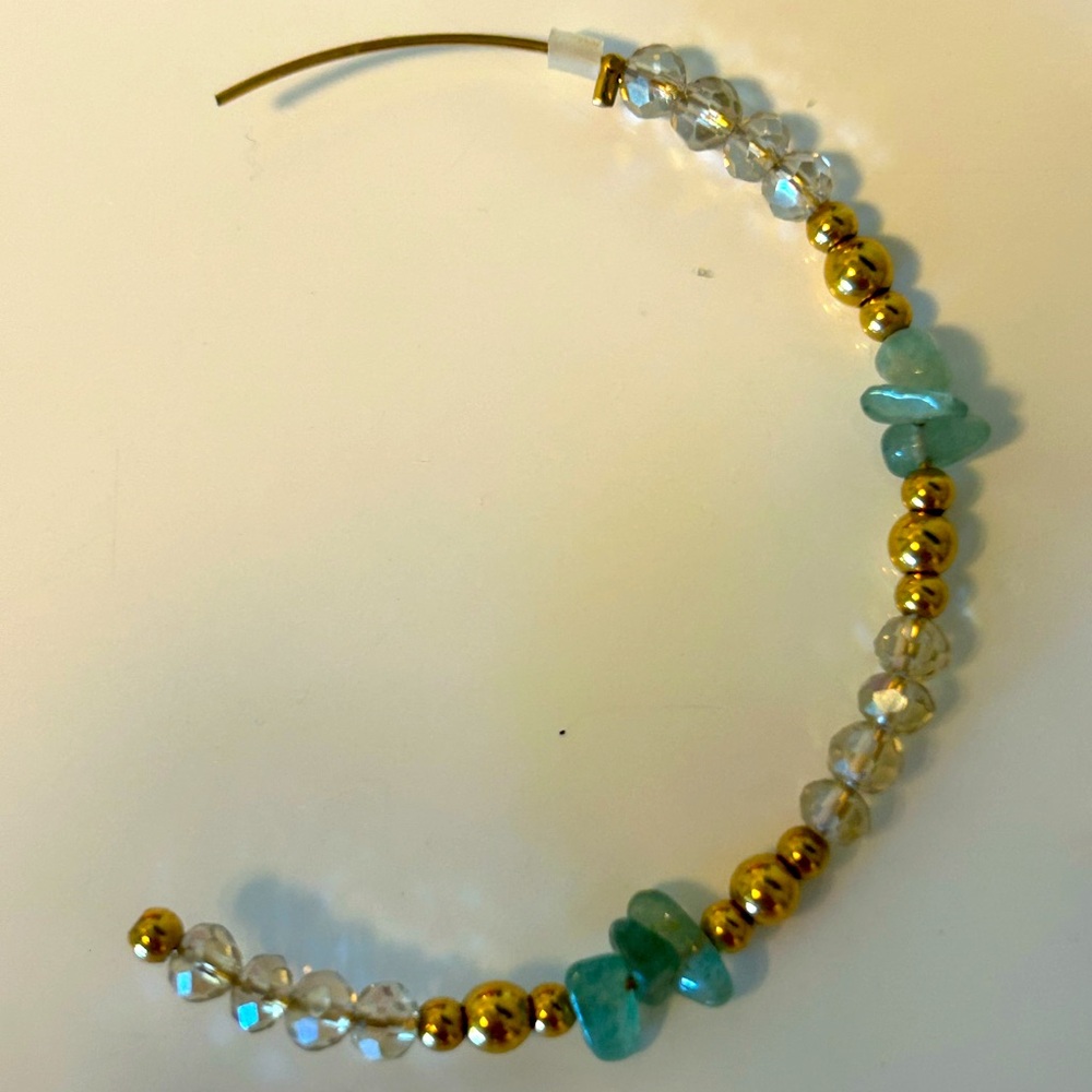 ✨ Gold Half Hoop Earrings with Clear & Turquoise Crystals – Includes Backings 💎